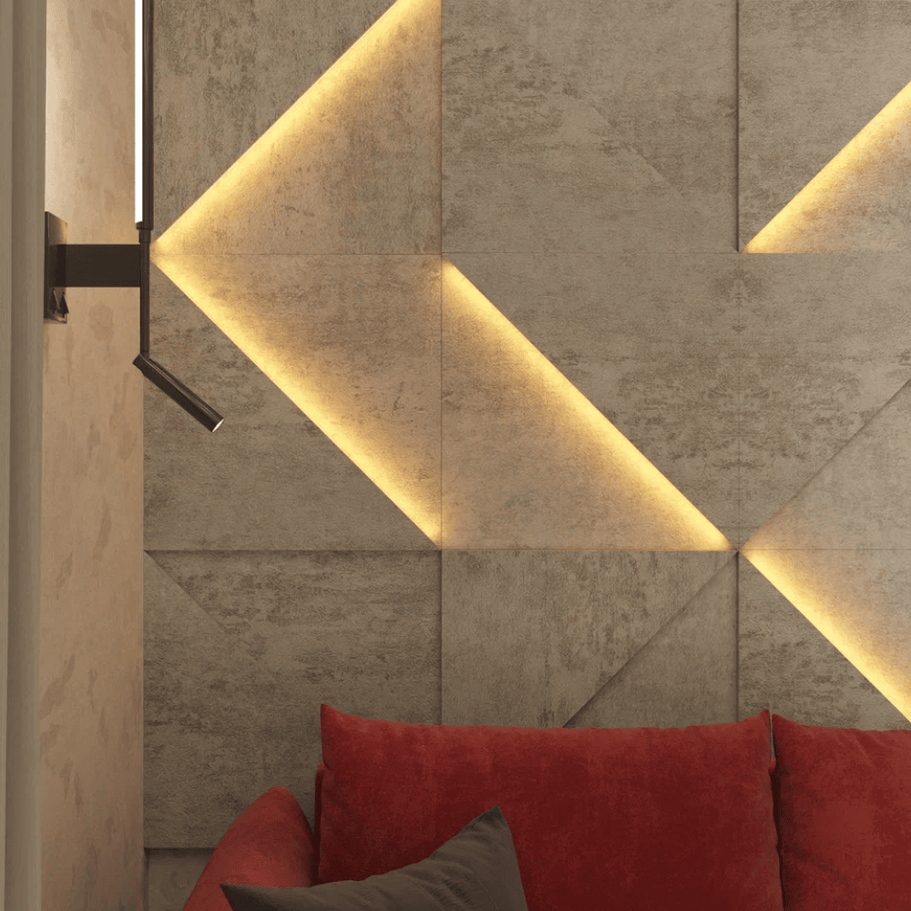 Модульная стеновая 3D панель с LED подсветкой БЕТОН БЕЖ / PRIZMA